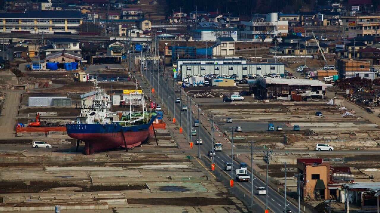 Nearly a year after the disaster, ship sits in a destroyed residential neighborhood in Kesennuma, Miyagi Prefecture, north-eastern Japan, almost a year after an earthquake and tsunami ravaged the country's coastline, February 23, 2012. (Image: AP)