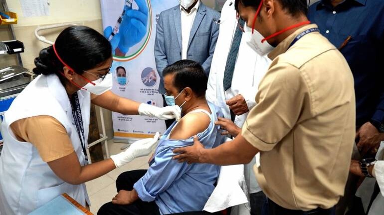 Delhi Cm Arvind Kejriwal Receives First Dose Of Covid 19 Vaccine At Lnjp Hospital