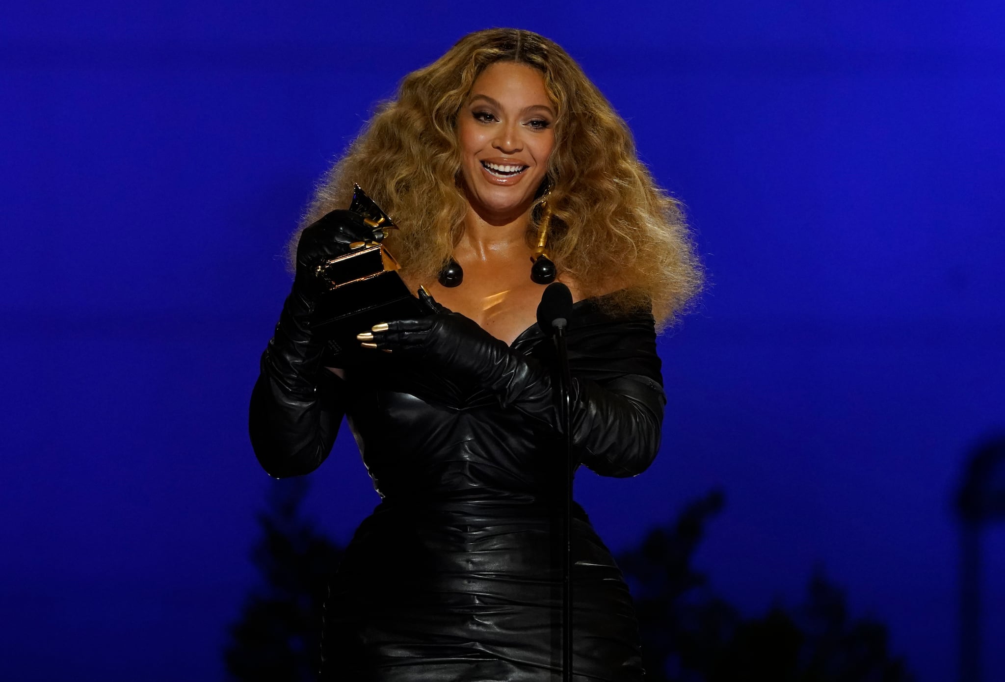Beyonce accepts the award for best R&B performance for "Black Parade" at the 63rd annual Grammy Awards at the Los Angeles Convention Center on Sunday, March 14, 2021. (AP Photo/Chris Pizzello)