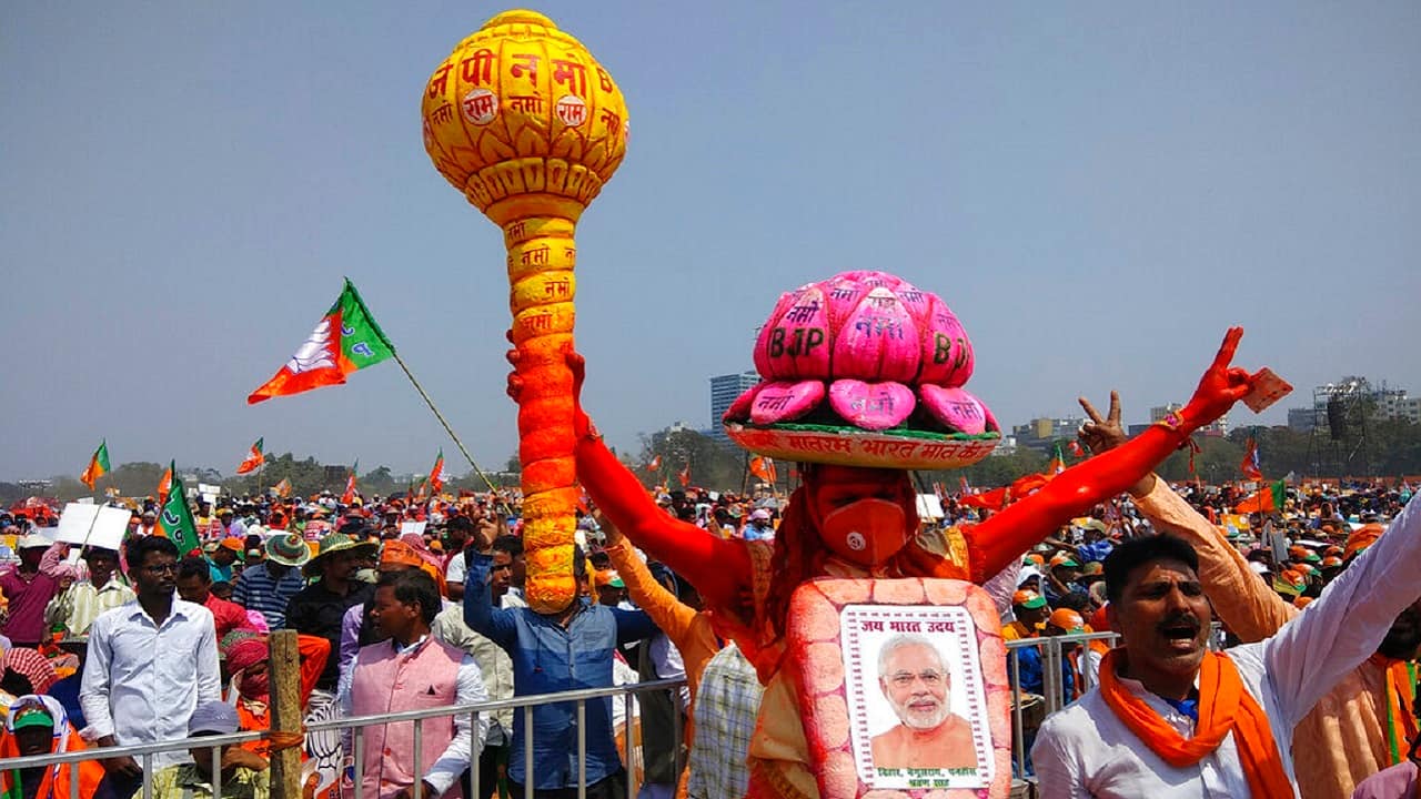 The use of religious symbols at political rallies in India is not uncommon (Image: AP)