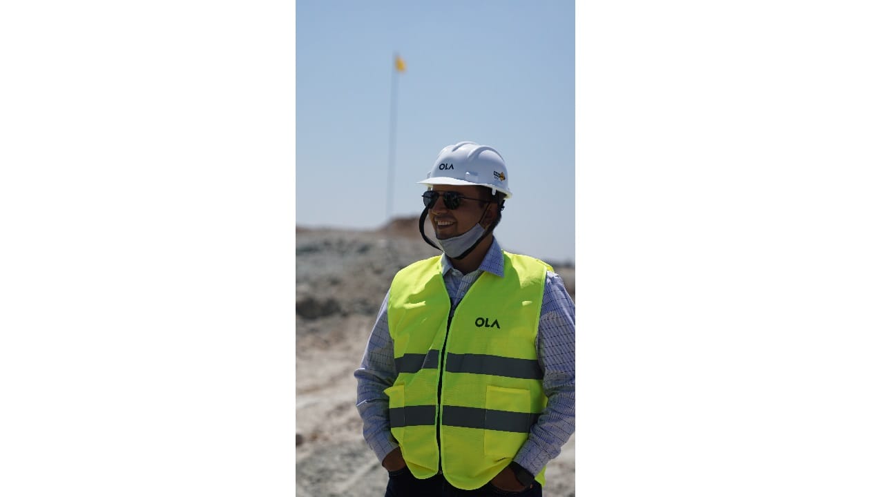 Ola's founder and CEO Bhavish Aggarwal at the 500-acre site in Krishnagiri, Tamil Nadu, where the company is building the world's largest two-wheeler factory.