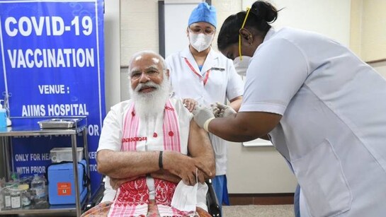 PM Narendra Modi takes his first COVID-19 vaccine dose at AIIMS Delhi