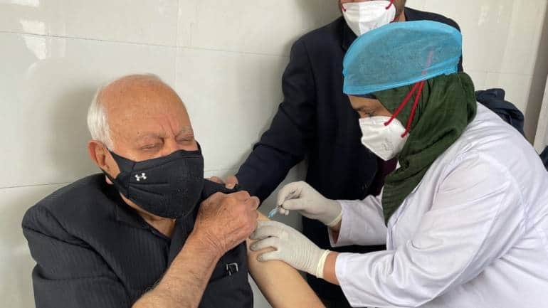 Farooq Abdullah, former Chief Minister of Jammu and Kashmir and Chairman of the Jammu Kashmir National Conference, received a jab at SKIMS, Srinagar on March 2. In a tweet, his son Omar Abdullah said “My father has a number of health issues including being on immunosuppressants for a kidney transplant. If he can get the vaccine, you should as well.” (Image: Twitter/ @OmarAbdullah)