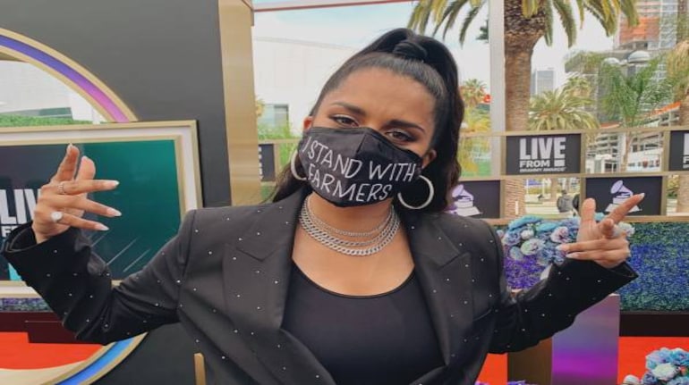 63rd Grammy Awards 2021: YouTuber Lilly Singh Dons 'I Stand With Farmers'  Mask