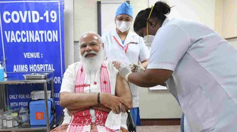 File image of PM Modi getting first dose of Covaxin on March 1, 2021. (Image: Twitter-@narendramodi)