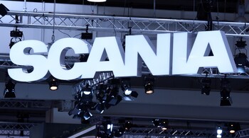 File image: Swedish automobile manufacturer Scania's logo is pictured at the IAA truck show in Hanover on September 22, 2016. (Image: Reuters/Fabian Bimmer)