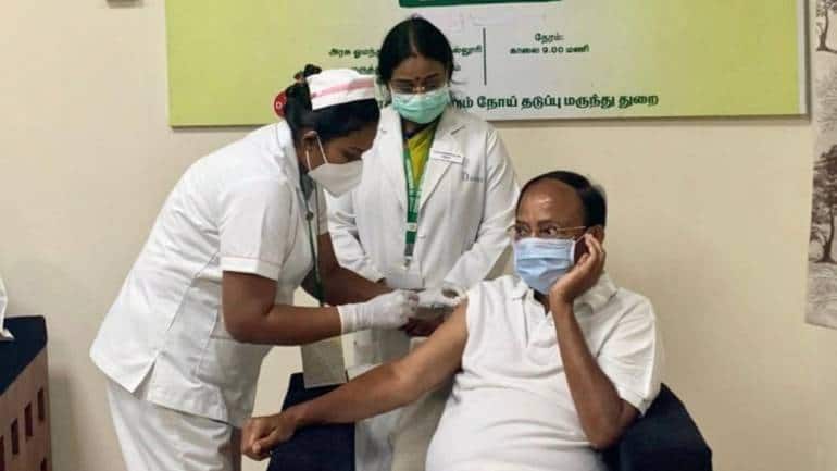 Vice President Venkaiah Naidu said he took first dose of the vaccine at Government Medical College, Chennai on March 1. Image: Twitter/@VPSecretariat)