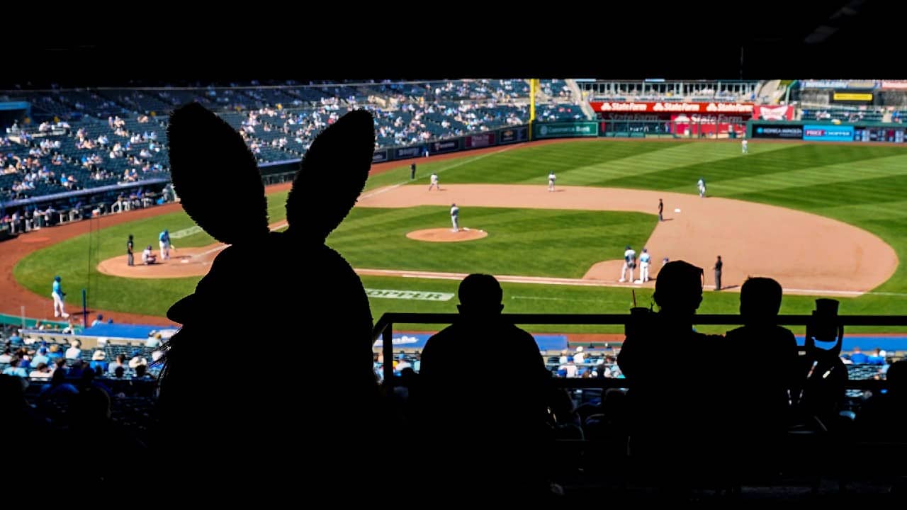 A Kansas City Royals fan wears bunny ears to celebrate Easter Sunday during the sixth inning against the Texas Rangers at Kauffman Stadium. (Image: Jay Biggerstaff-USA TODAY Sports via Reuters)