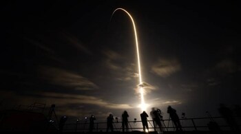 A SpaceX Falcon 9 lifts off in this time exposure from Launch Complex 39A Friday, April 23, 2021, at the Kennedy Space Center in Cape Canaveral, Fla. Four astronauts will fly on the SpaceX Crew-2 mission to the International Space Station. (AP Photo/Chris O'Meara)