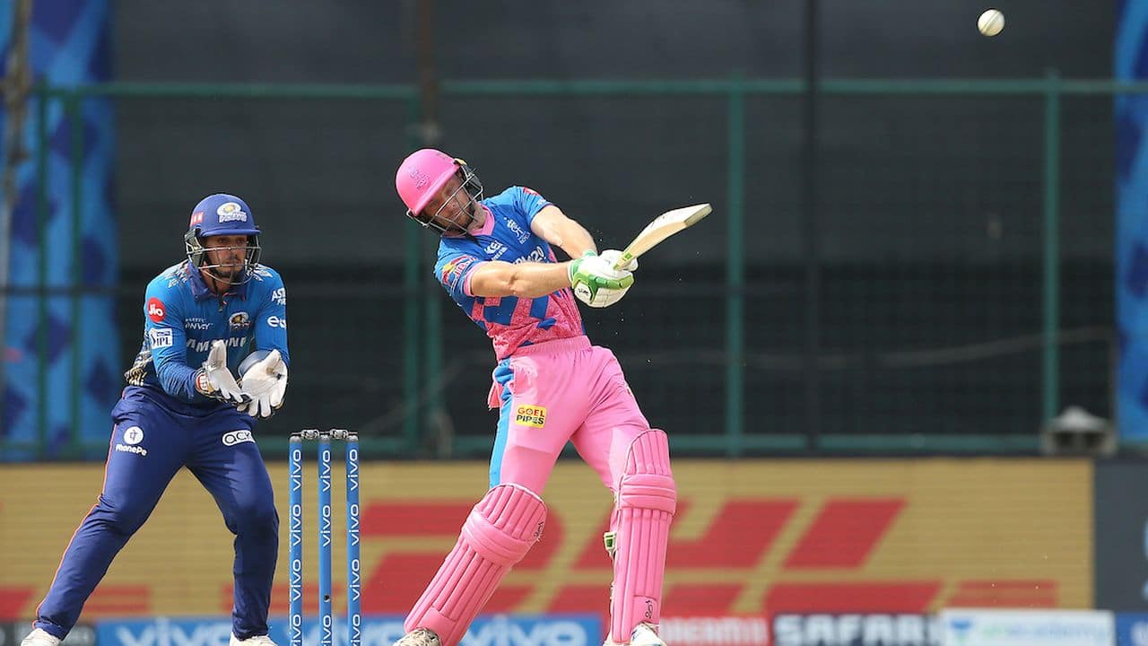 Jos Buttler scored 41 runs off 32 balls with 3 fours and 3 sixes. (Image: Twitter/IPL, BCCI)