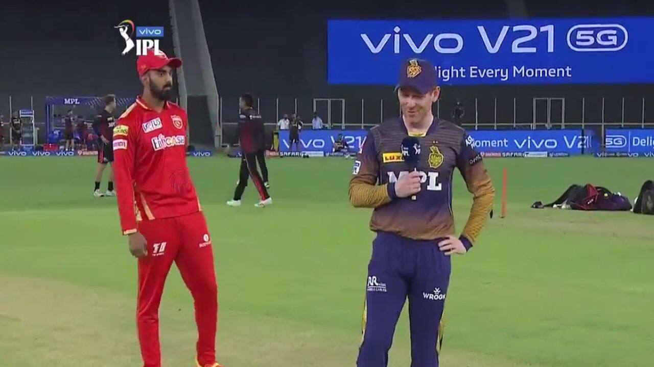 Kolkata Knight Riders' captain Eoin Morgan won the toss and elected to field first against Punjab Kings on April 26. (Image: Twitter/@IPL, BCCI) Kolkata Knight Riders' captain Eoin Morgan won the toss and elected to field first against Punjab Kings on April 26. (Image: Twitter/@IPL, BCCI)
