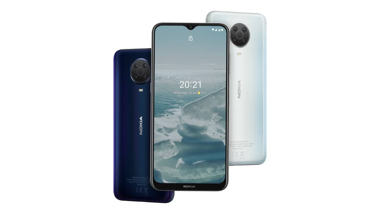 Nokia G10 specifications include a 6.5-inch HD+ display with a waterdrop notch, a MediaTek Helio G35 SoC with up to 4GB RAM and 64GB internal storage. The phone has a quad-camera setup with a 48MP primary lens, a 5MP ultrawide lens, a 2MP macro camera, and a 2MP depth sensor. It also gets an 8MP front camera. The G10 runs on Android 11 out of the box and will get two years of software support.
