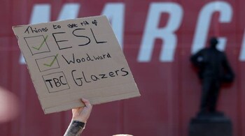 Manchester United fans protest against owners after failed launch of a European Super League. Manchester United last won the Champions League in 2008, and they haven’t won the Premier League since 2012-13. They are placed a low seventh in the current season. (Photo: Carl Recine/Reuters)