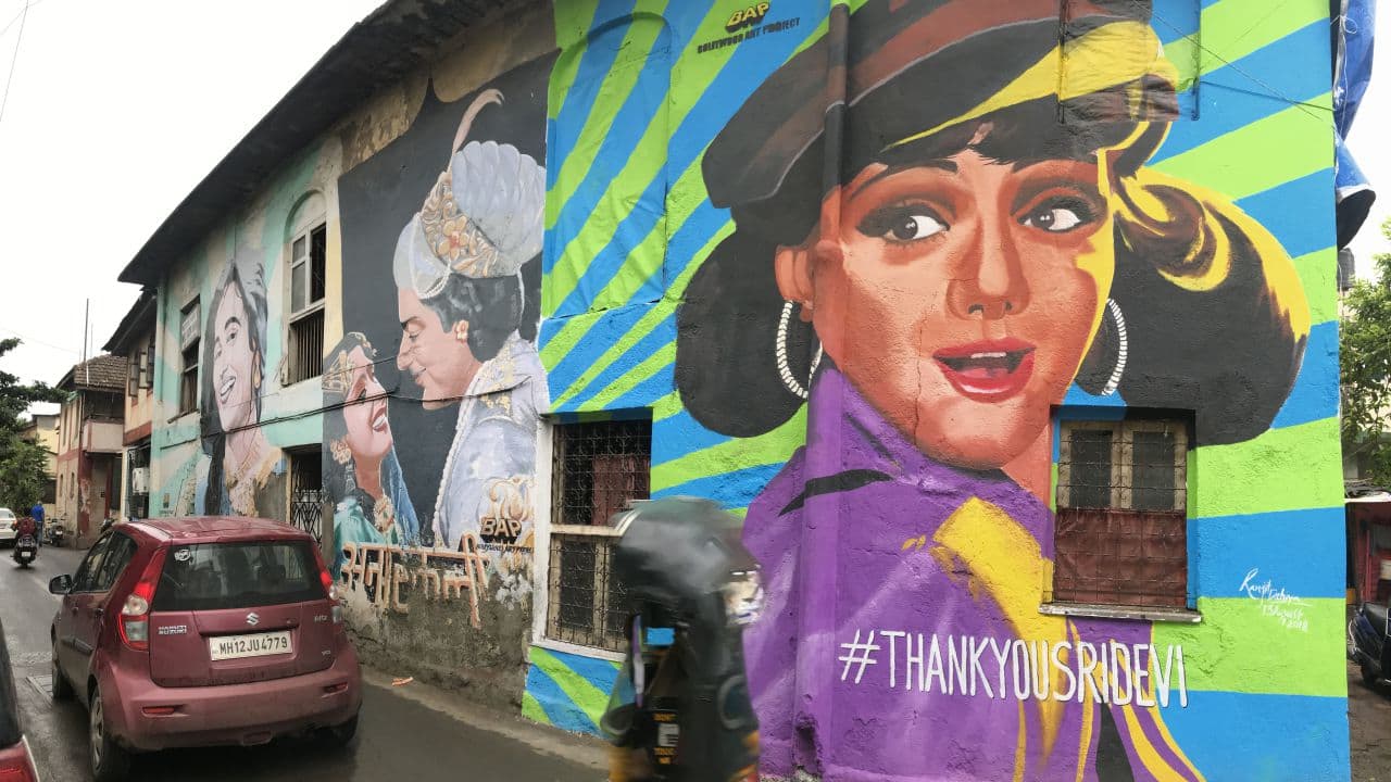 One of the Mumbai murals that was painted over - the original mural by Ranjit Dahiya on Chapel Road depicted scenes and characters from Hindi cinema. (Image credit: Ranjit Dahiya)