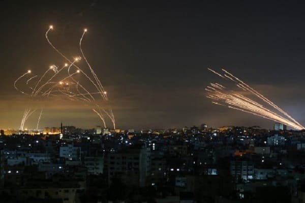 Israeli ‘Iron Dome’ air defence system reacting to rockets fired from Beit Lahia in the northern Gaza Strip on May 14, 2021. (Image: Anas Baba /AFP)
