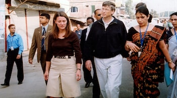 File image: Bill Gates, founder and chairman of Microsoft (center), and Melinda (left) in Dhaka, Bangladesh as part of their work for the Bill & Melinda Gates Foundation (Image: AP Photo/Gazi Sarwar, File)