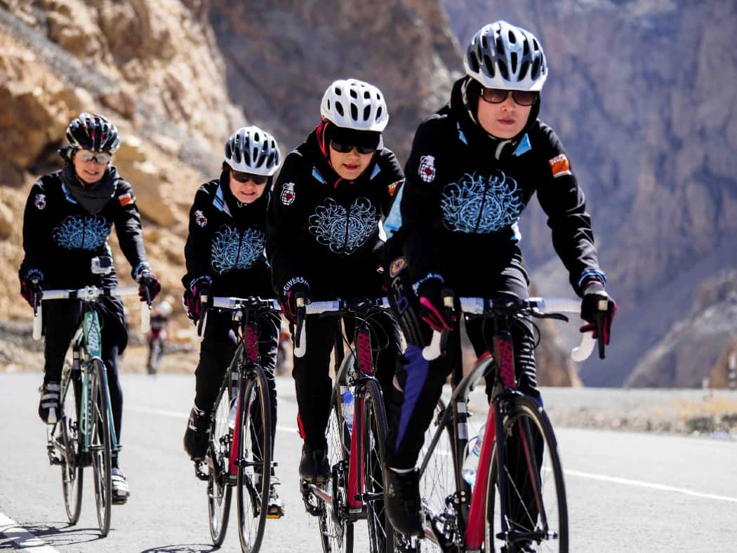 2014 photo of Afghanistan Women's Cycling Team. Women here have made incremental but important gains in the last 20 years. (Photo Mountain2Mountain via Wikimedia Commons)