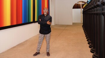Bose Krishnamachari, artist and president of the Kochi Biennale Foundation, at the 'Lokame Tharavadu (The World is One Family)' exhibition in Alappuzha. Curated by him, the show features 267 Keralite artists from around the world.