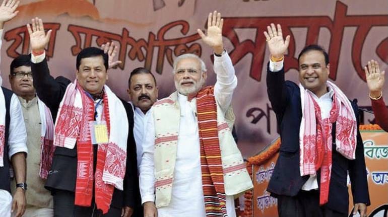 File image: Assam Chief Minister Sarbananda Sonowal (left) and state minister Himanta Biswa Sarma (right) with Prime Minister Narendra Modi (Image courtesy: Twitter/@drlaxmanbjp) File image: Assam Chief Minister Sarbananda Sonowal (left) and state minister Himanta Biswa Sarma (right) with Prime Minister Narendra Modi (Image courtesy: Twitter/@drlaxmanbjp)