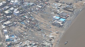 Aerial view of an area in Gujarat affected by Cyclone Tauktae