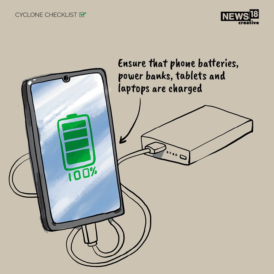 Cyclone checklist: Ensure that phone batteries, poer banks, tablets and laptops are charged. (NEWS18 creative)