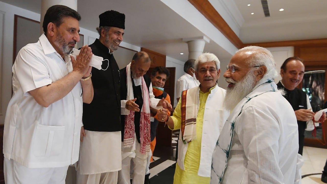Several other leaders, however, steered away from demanding a restoration of the special status and said they instead stressed an early restoration of statehood, the holding of an election and land and employment security for people. (Image: Twitter @narendramodi)