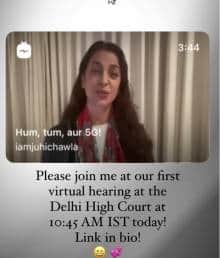 Juhi Chawla urging fans to join the Delhi HC virtual hearing