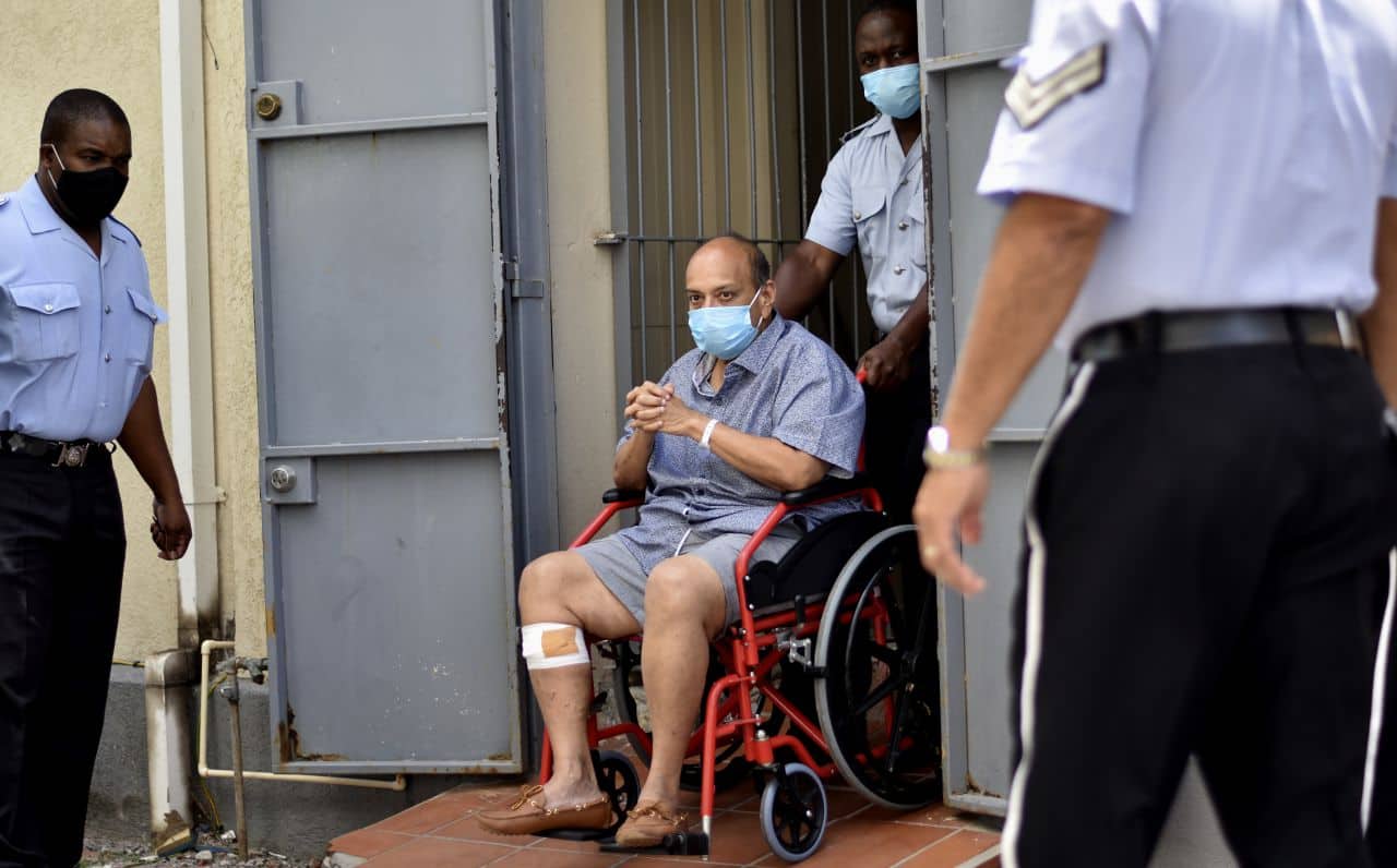 Businessman Mehul Choksi exiting the magistrate's court in Roseau, Dominica, on June 4, 2021. (AP Photo/Clyde Jno Baptiste)