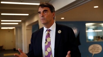 Venture capitalist and CAL 3 Chairman Tim Draper speaks during a press conference after announcing he has collected more than 600,000 signatures to put the plan to partition California into three states into the November ballot in San Mateo, California. (PC-REUTERS/ Stephen Lam)