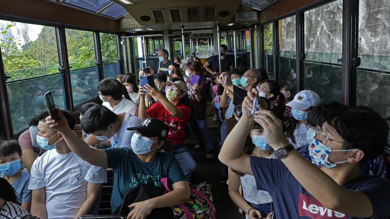 “The Peak Tram ... has evolved and transformed itself from an essential mode of transport to a very popular tourist attraction in Hong Kong,” said May Tsang, general manager of Hong Kong Peak Tramways. (AP Photo/Vincent Yu)
