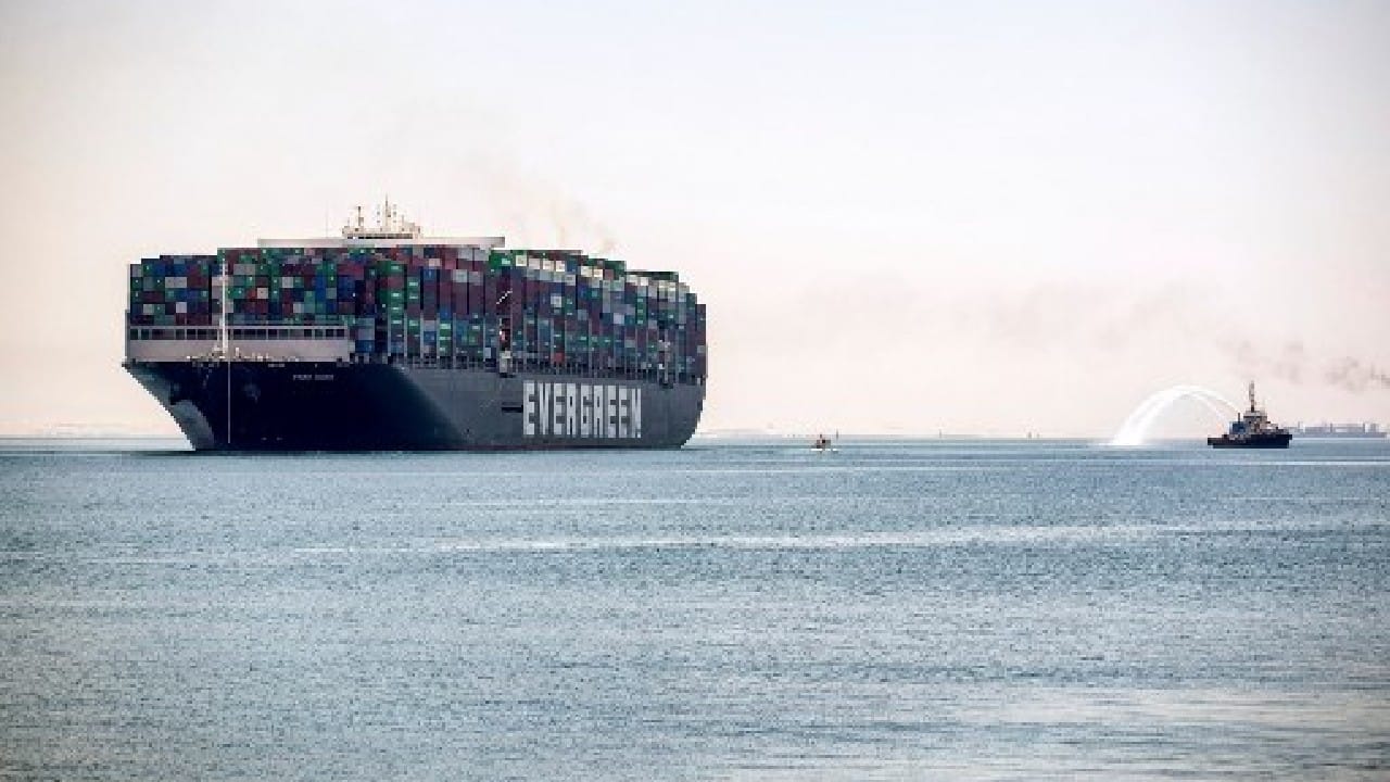 Rabie, surrounded by white-clad captains waving Egyptian flags, waved off the megaship as it headed for the Mediterranean. SCA boats honked loudly to celebrate its departure. In a show of appreciation, the SCA also presented a silver plaque to the Ever Given's captain and crew, who had been stranded for months. Officials have been keen to avoid reputational damage from the incident, trumpeting Egyptian efforts in the salvage operation. (Image: AFP)
