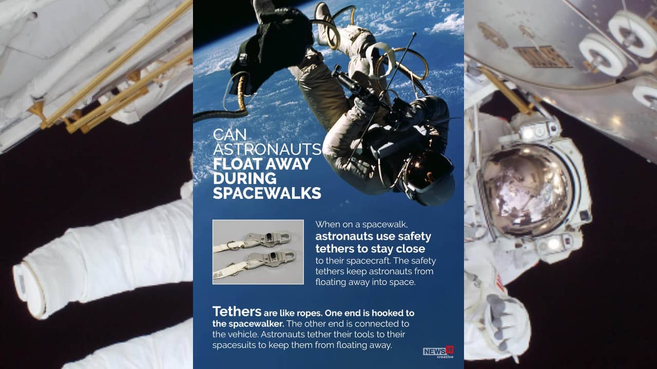 When on a spacewalk, astronauts use safety tethers to stay close to their spacecraft. The safety tethers keep astronauts from floating away into space. (Image: News18 Creative)
