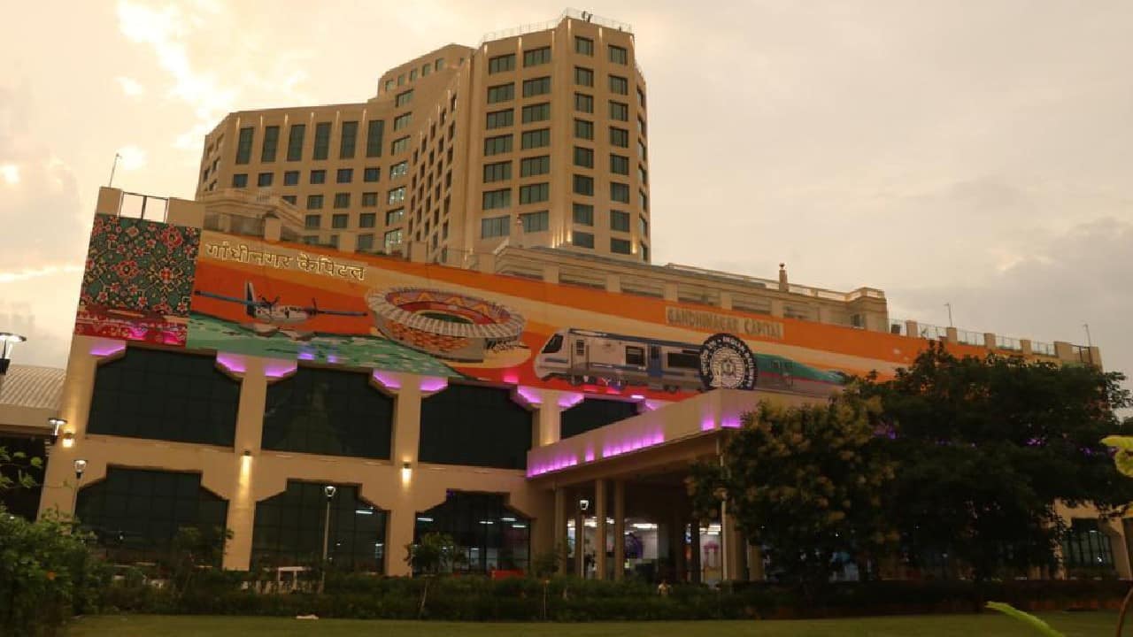 The new Gandhinagar station is equipped with facilities like a luxury hotel, theme0based lighting with 32 themes and prayer hall. (Image: Twitter @RailMinIndia)