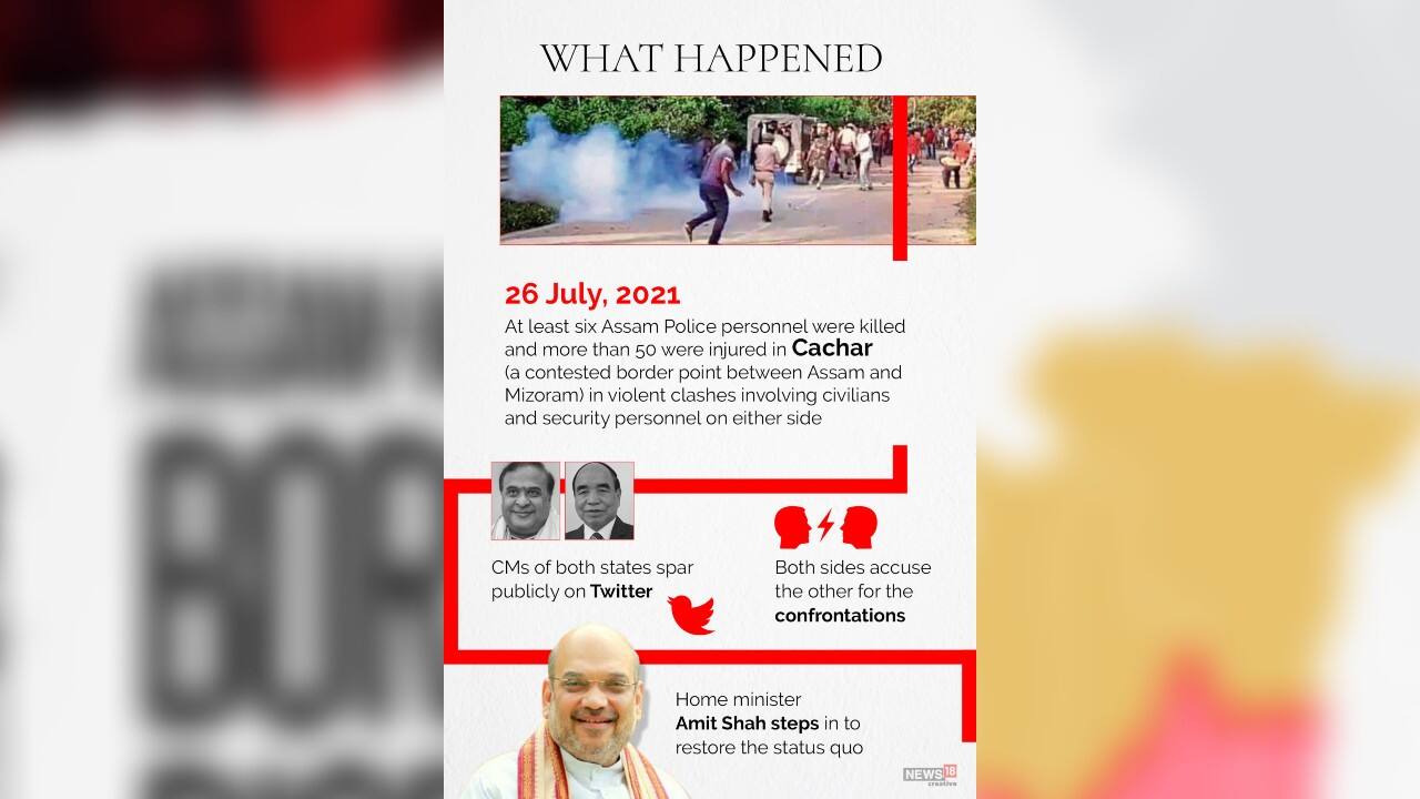 At least six Assam Police personnel were killed and more than 50 were injured in Cachar (a contested border point between Assam and Mizoram) in violent clashes involving civilians and security personnel on either side on July 26. (Image: News18 Creative)