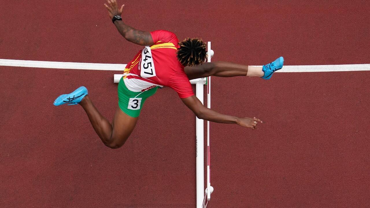 Ned Azemia, of Seychelles, competes during the first round of the men's 400-meter hurdles at the 2020 Summer Olympics, July 30, in Tokyo. (Image: AP)
