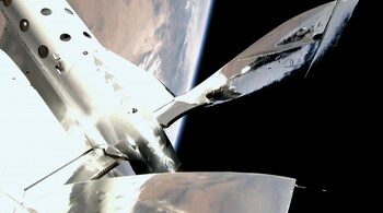 In this photo provided by Virgin Galactic, the VSS Unity reaches a speed of Mach 3, and a space altitude of 53.5 miles above the Earth on July 11, 2021. (Image: Virgin Galactic via AP)