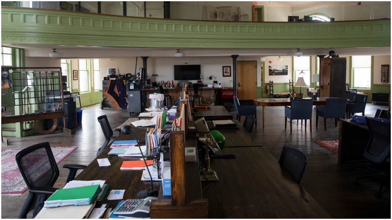 Desks sit empty inside the Grand Army of the Republic Building as employees continue to work remotely in Detroit, Michigan, United States on June 8, 2021 (Image: Reuters)