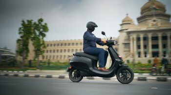 Ola Chairman and Group CEO Bhavish Aggarwal on the Ola Scooter in Bengaluru