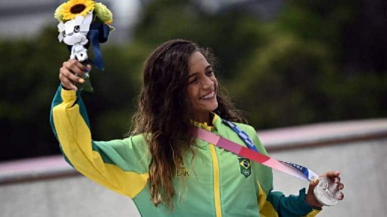 Brazilian skateboarder Rayssa Leal won the silver medal in the women's skateboarding street event at Tokyo Olympics in 2021. At 13 years and 204 days, she is one of the youngest medalists at the Summer Games. (Image: AFP)