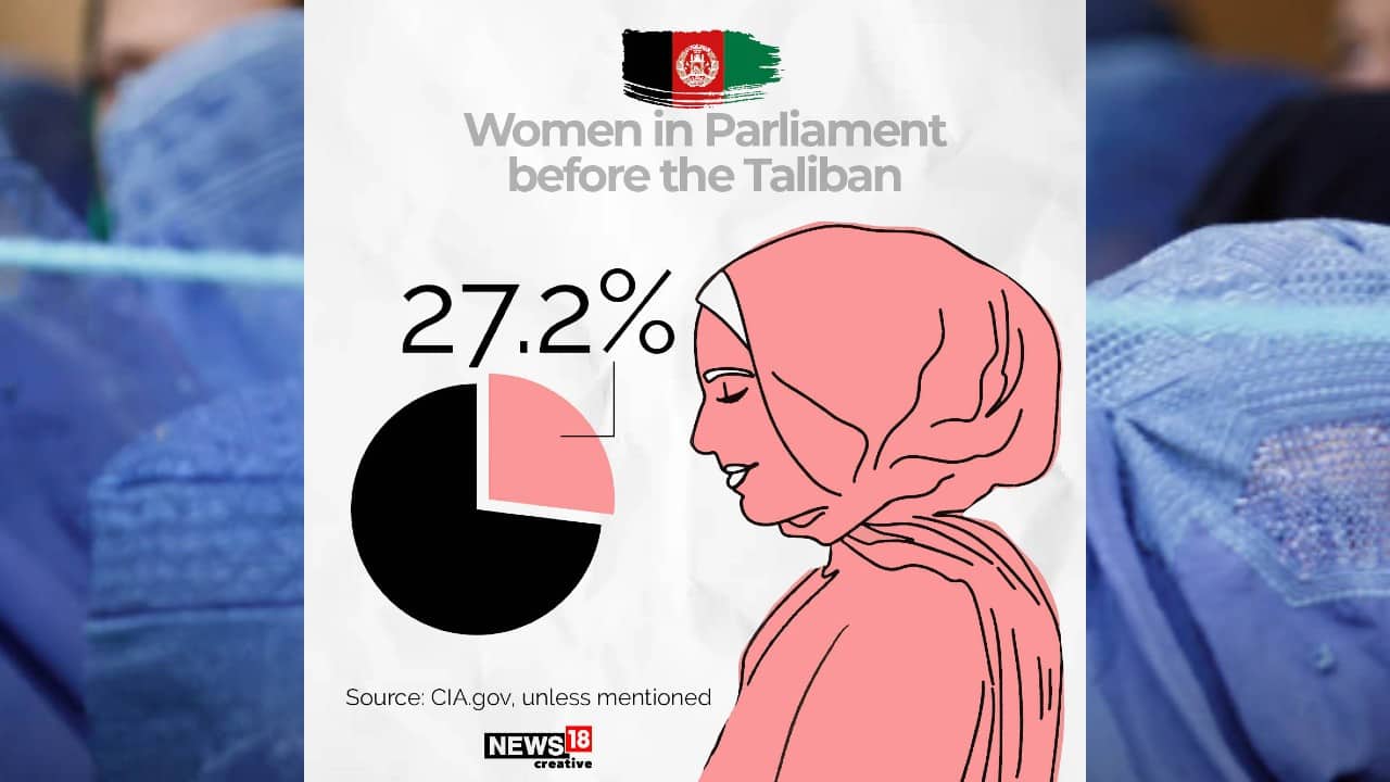 27.2 percent women in Parliament before the Taliban. (Image: News18 Creative) 27.2 percent women in Parliament before the Taliban. (Image: News18 Creative)