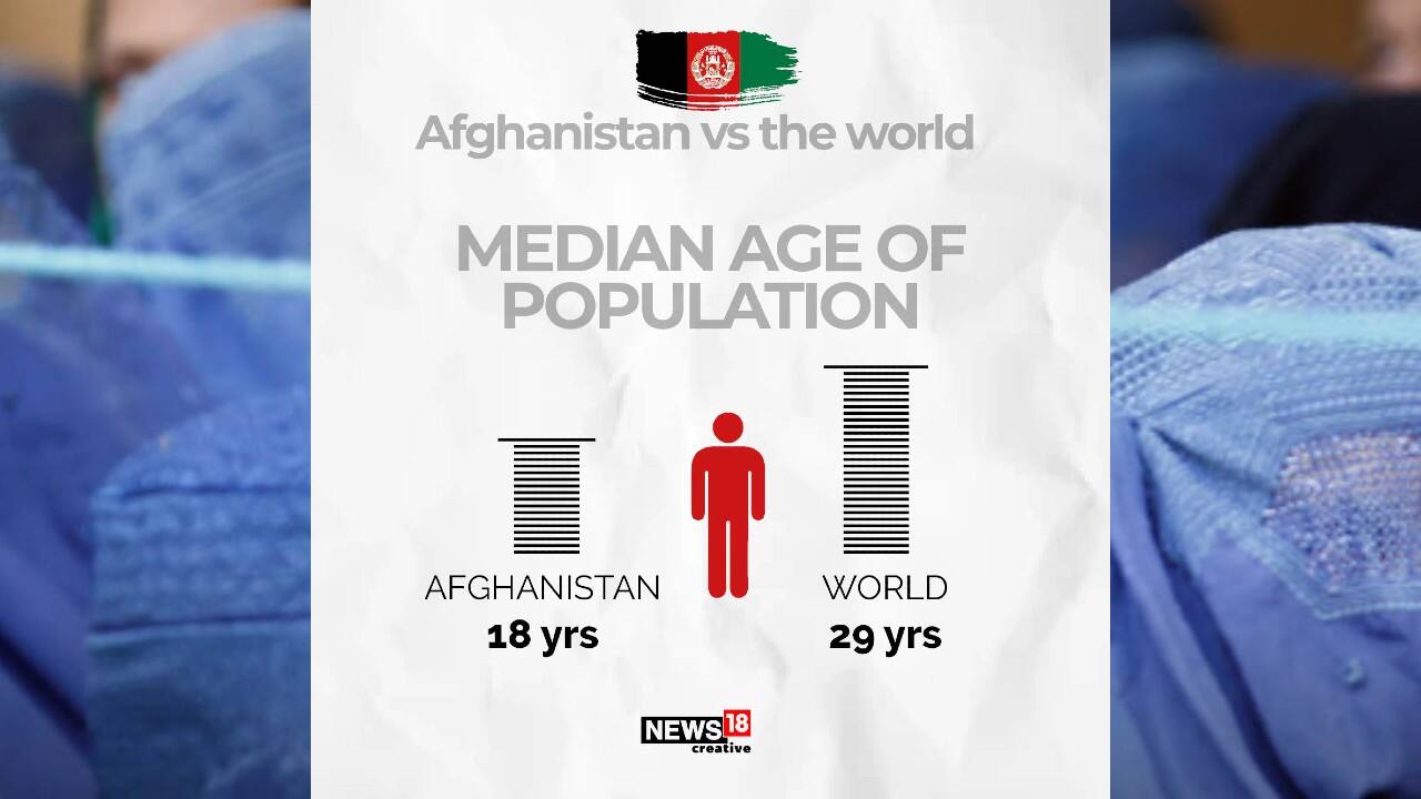 Median age of population in Afghanistan vs the world. (Image: News18 Creative) Median age of population in Afghanistan vs the world. (Image: News18 Creative)