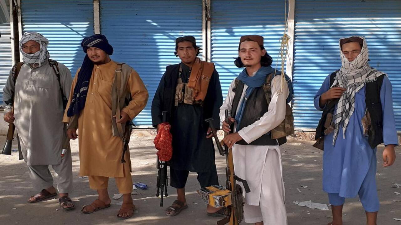 Taliban fighters stand guard in Kunduz city, northern Afghanistan, Monday, Aug. 9, 2021. The militants have ramped up their push across much of Afghanistan in recent weeks, turning their guns on provincial capitals after taking district after district and large swaths of land in the mostly rural countryside. (Image: AP)