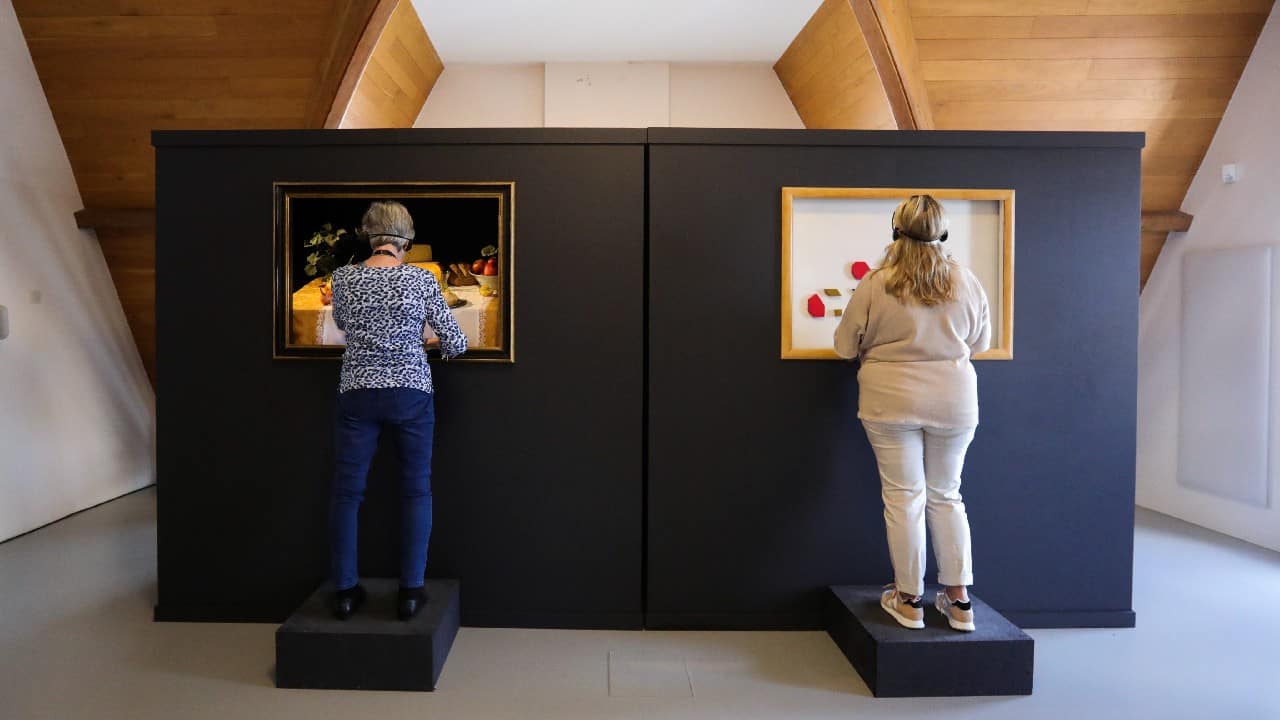 Visitors interact during the exhibition "The Blind Spot" by artist Jasper Udink ten Cate and experience designer Jeroen Prins, aimed for blind and visually impaired visitors to appreciate art by touching and smelling at Centraal Museum in Utrecht, Netherlands, August 14. (Image: Reuters)