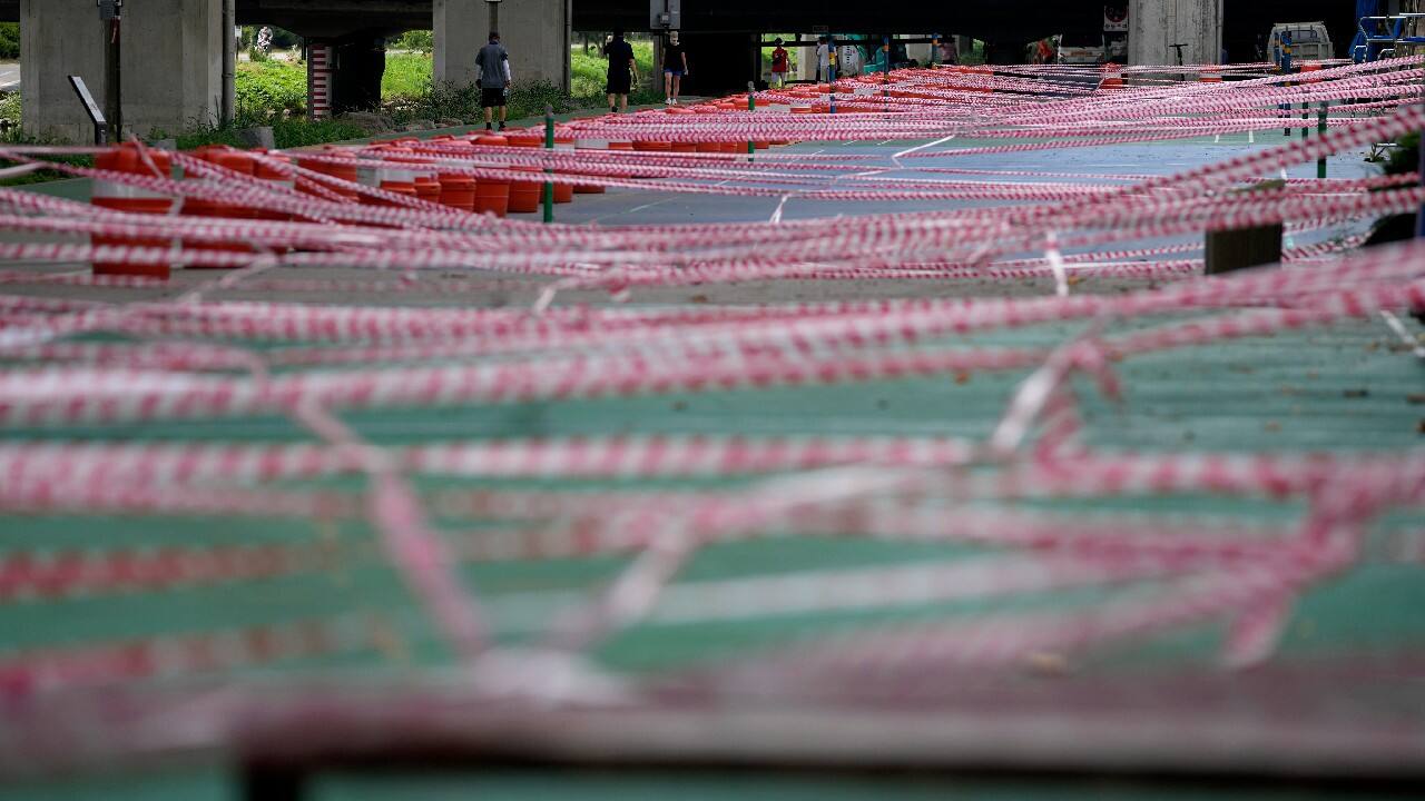 A public sports facility area is taped off for the social distancing measures and precaution against the coronavirus in Seoul, South Korea. (Image: AP)