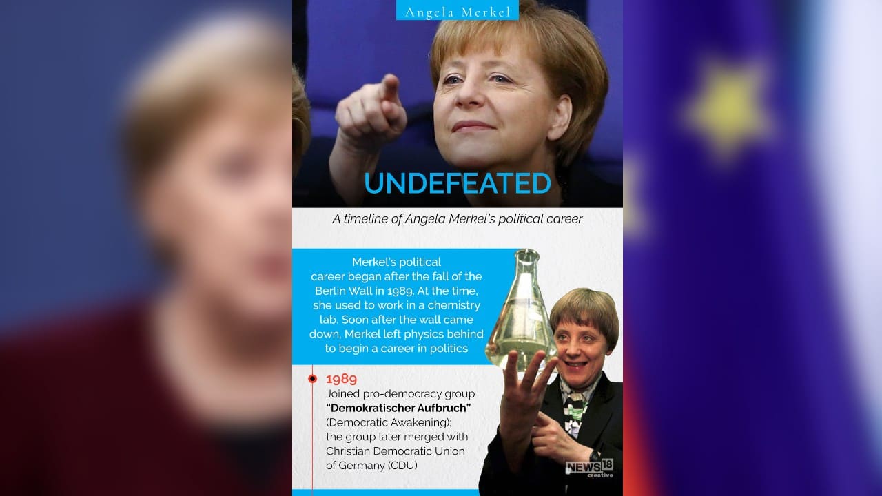 Merkel’s political career began after the fall of the Berlin Wall in 1989. At the time, she used to work in a chemistry lab. Soon after the wall came down, Merkel left physics behind to begin a career in politics. (Image: News18 Creative)