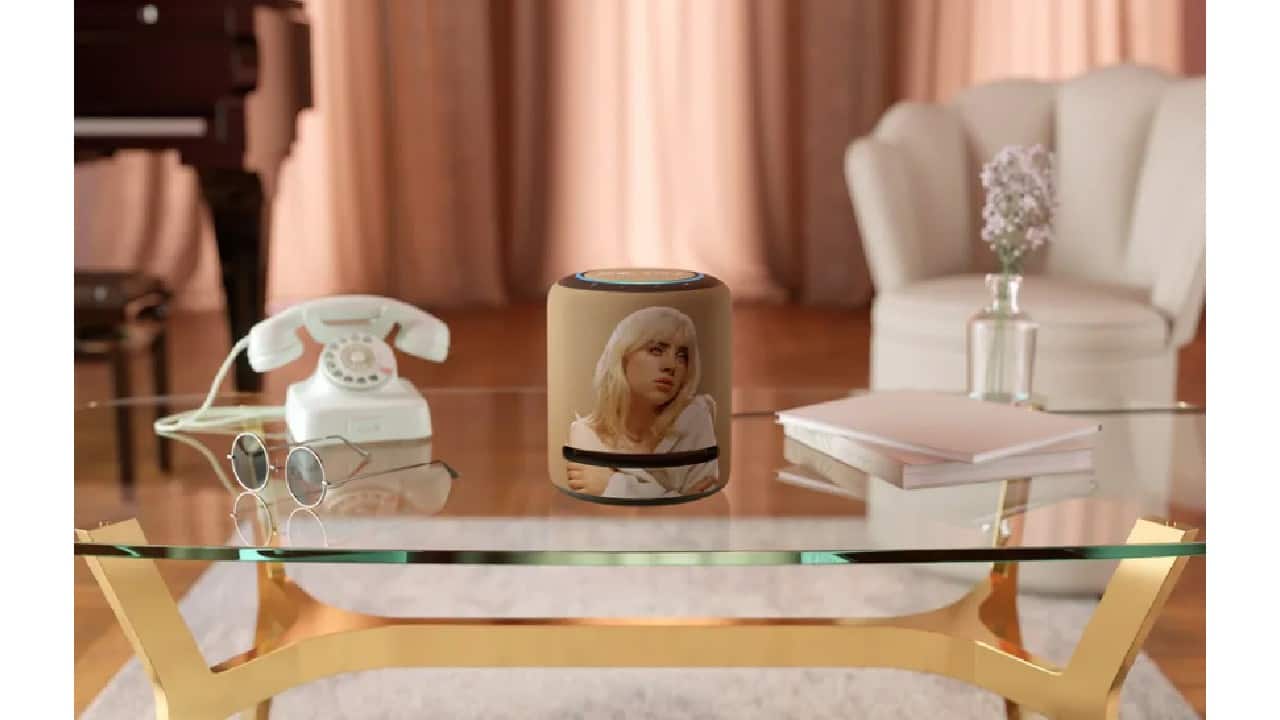 The limited edition Echo Studio with the album cover for Happier Than Ever