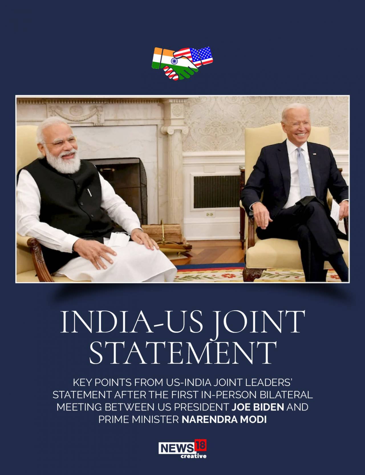 President Joe Biden and Prime Minister Narendra Modi have welcomed increased cooperation between the US and India under the Quad grouping, including in the multilateral domain given their shared vision of a free, open and inclusive Indo-Pacific region with respect to territorial integrity and sovereignty, and international law. President Joe Biden and Prime Minister Narendra Modi have welcomed increased cooperation between the US and India under the Quad grouping, including in the multilateral domain given their shared vision of a free, open and inclusive Indo-Pacific region with respect to territorial integrity and sovereignty, and international law.