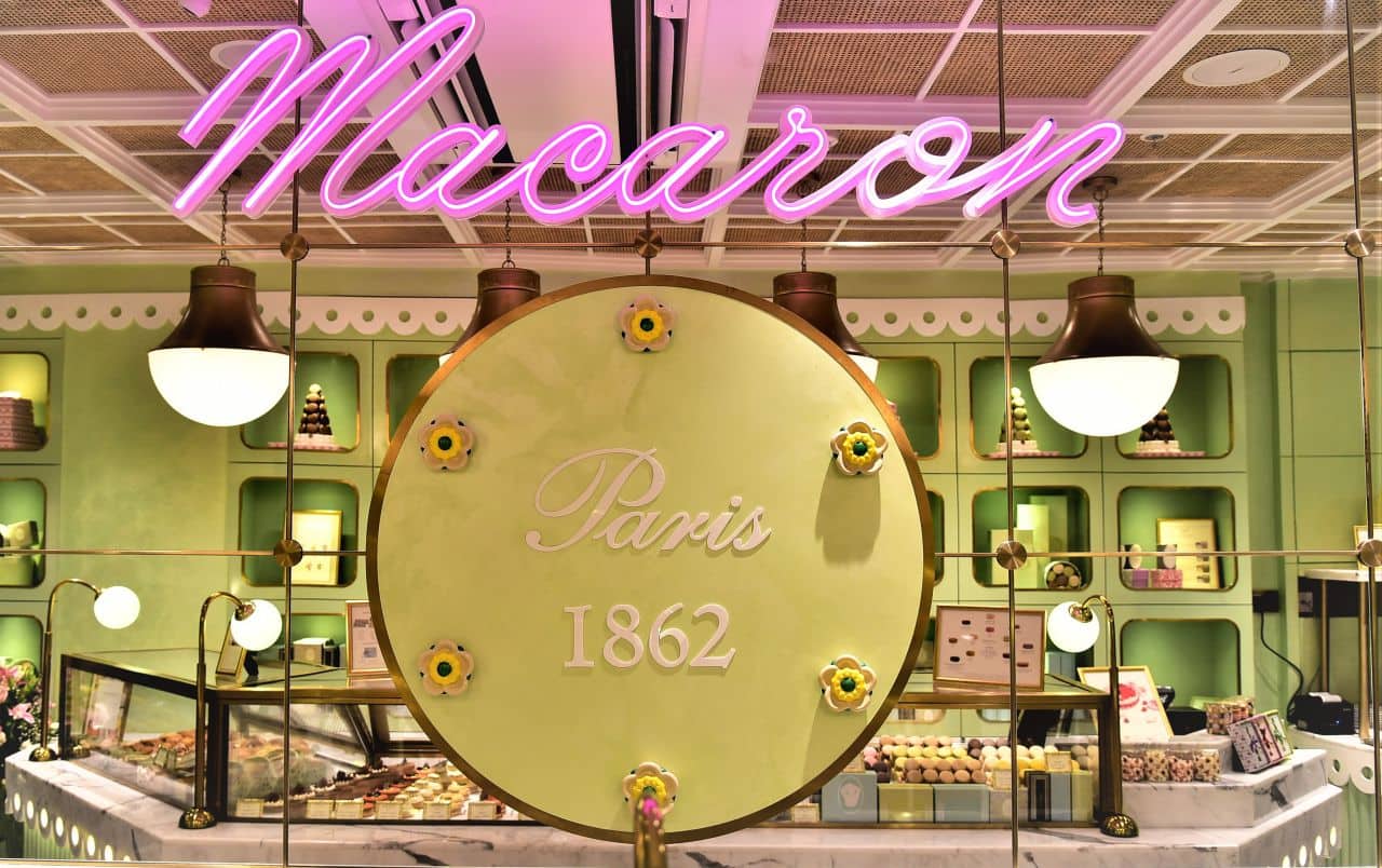 Ladurée in Khan Market is a Parisian style tearoom and patisserie - the menu has 13 flavours of macarons, among other things.