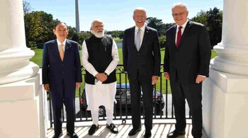 Prime Minister Narendra Modi with US President Joe Biden, Australia PM Scott Morrison, and Japan PM Yoshihide Suga at the first ever in person Quad Summit in Washington DC in September, 2021.
(Image: Twitter/@narendramodi)