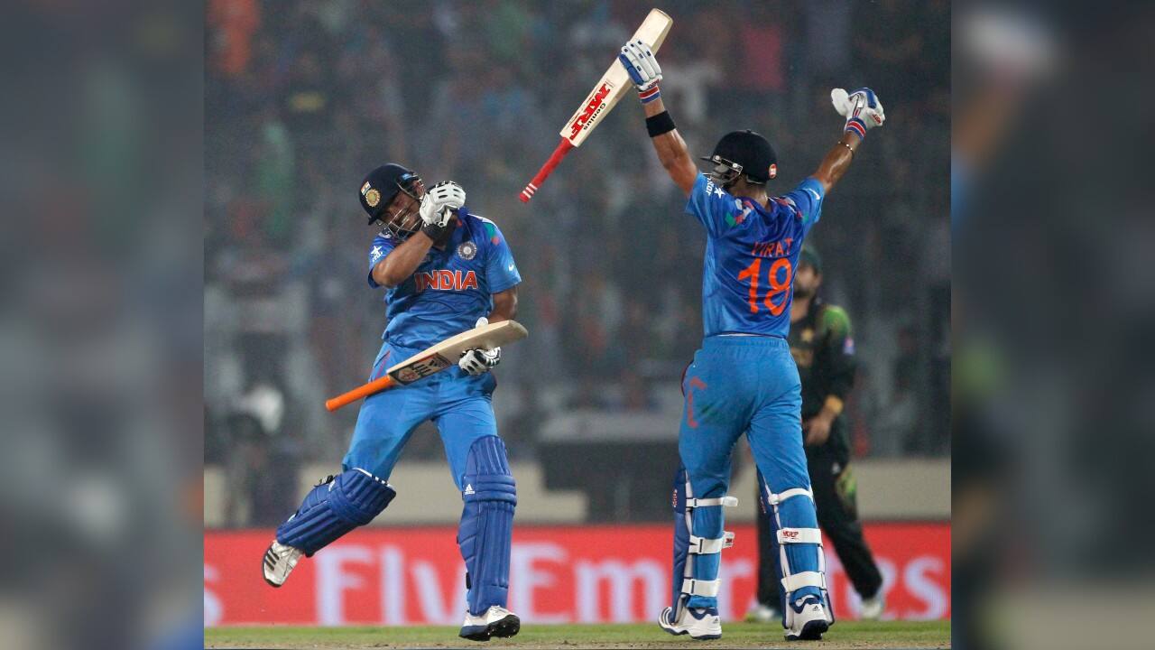 March 21, 2014 – Dhaka, Bangladesh | Pakistan batted first and gave a target of just 130 runs to India in 2014 T20 World Cup which took place in Bangladesh. It was an easy score for India to chase in 20 years and hence once again India clinched victory. However, India lost the 2014 T20 World Cup final to Sri Lanka and became the runner up. (Image: Reuters) March 21, 2014 – Dhaka, Bangladesh | Pakistan batted first and gave a target of just 130 runs to India in 2014 T20 World Cup which took place in Bangladesh. It was an easy score for India to chase in 20 years and hence once again India clinched victory. However, India lost the 2014 T20 World Cup final to Sri Lanka and became the runner up. (Image: Reuters)